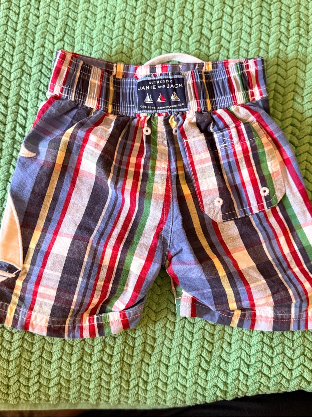 Janie and Jack Multicolor Plaid Cotton shorts with Sailboat appliqué